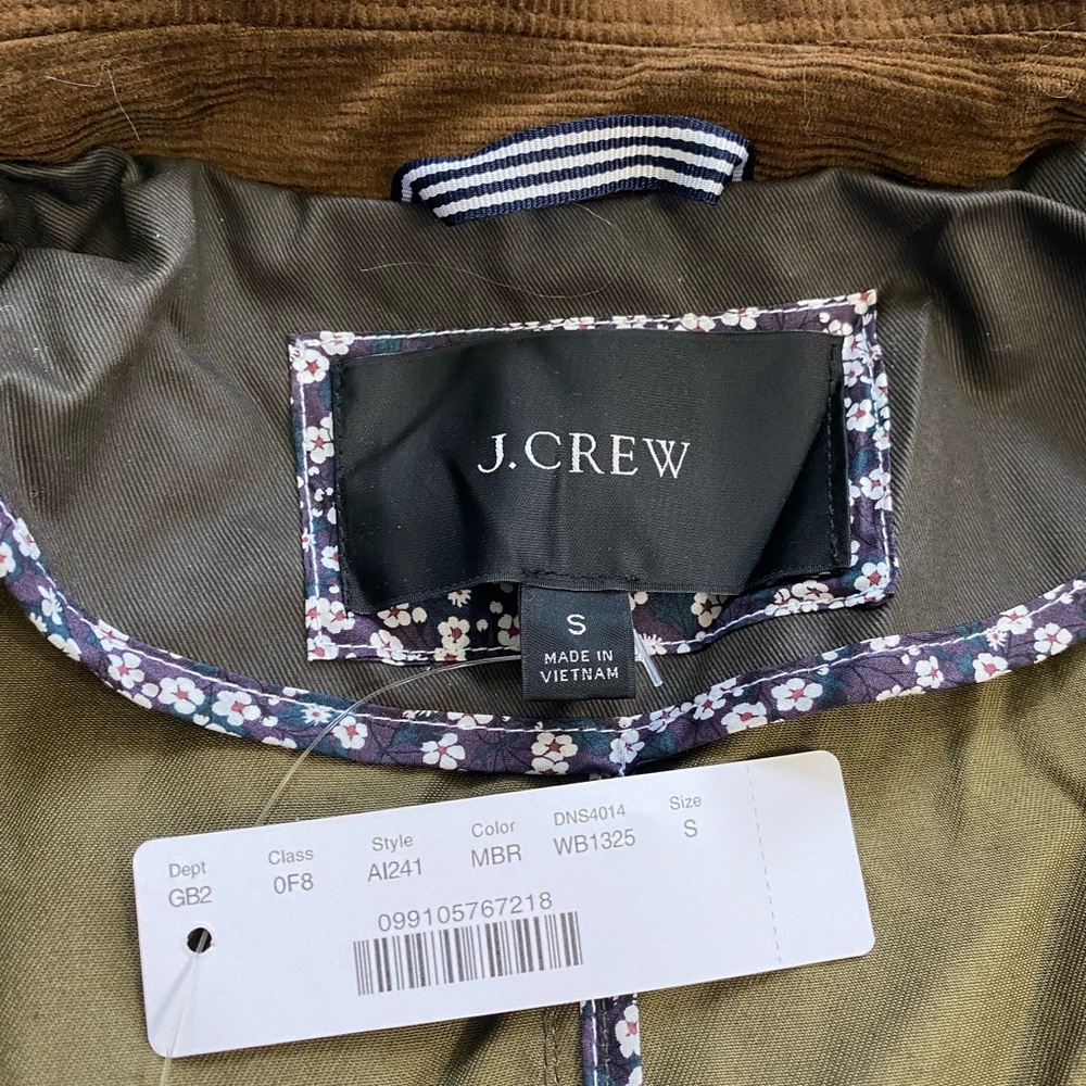 J. Crew Olive Green Jacket with Brown Corduroy Collar - Picture 7 of 8